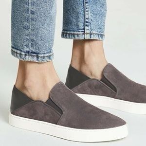 NEW Vince Garvey Pewter Suede Sneaker Shoe Womens Size 8 Grey Slip On Leather